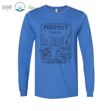 Load image into Gallery viewer, CFL Foundation Protect Public Libraries Adult Long Sleeve Tee Blue
